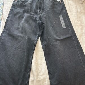 Women's High Rise Faded black wide leg jeans